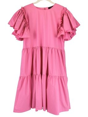 Chepe Ansaldo Made In Italy Cotton Poplin Pink Dress Tiered Ruffle Sz M